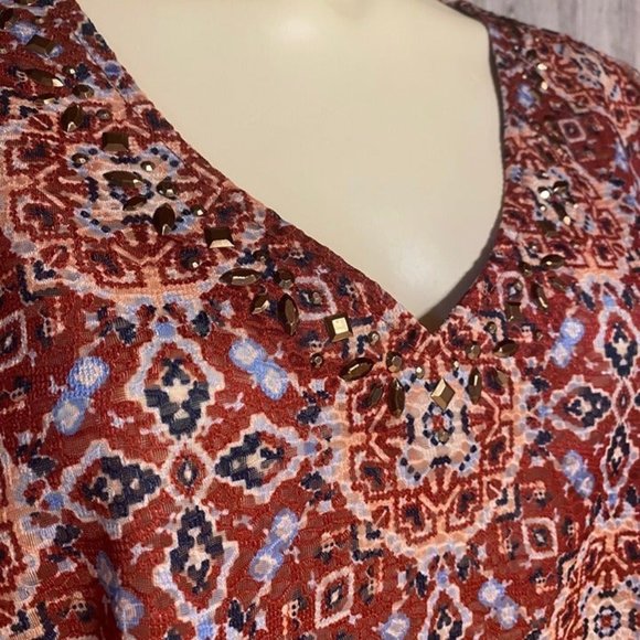 Maroon and Blue Blouse with 3/4 sleeve Plus Size 2X - Picture 2 of 4